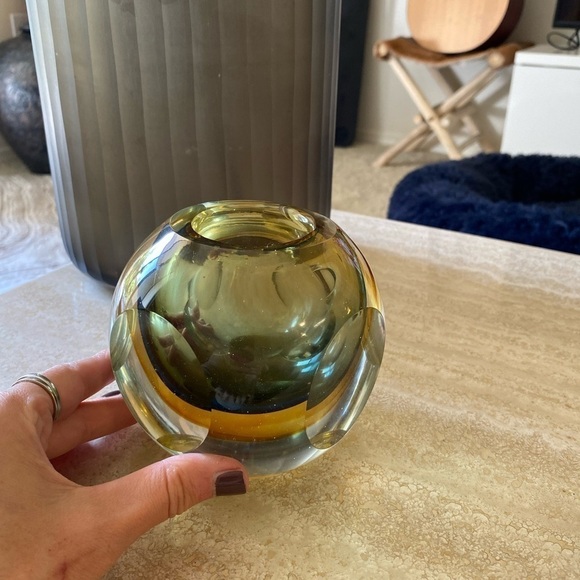 Murano Glass Vase Vintage Sommerso MCM 1960 Vase Amber Blue Heavy Candle Holder